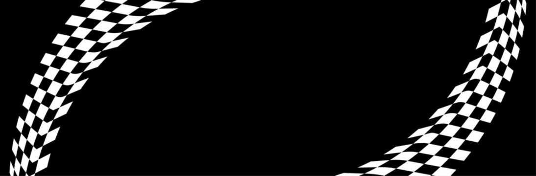 Abstract background with curved checkered racing flags on a black surface.