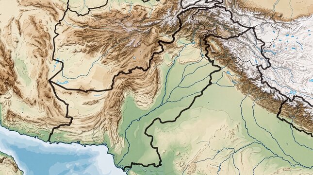 Topographic map showcasing parts of Pakistan