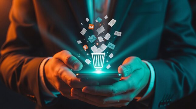 Digital data deletion and cleanup concept on smartphone screen with deletion cleaning smartphone management security business technology optimization organize