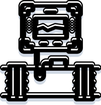 Portable explosive device icon with digital countdown screen, line art vector symbolizing danger, sabotage, attack risk, emergency alert, deadline and security threat scenarios