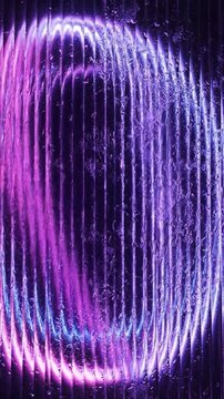 Futuristic neon circles spinning through textured glass with vibrant light and color distortion