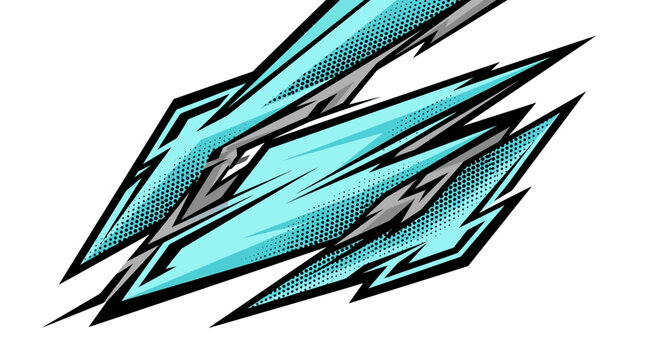 Abstract Graphic Design, Cyan and Grey Dynamic Shapes, Speed Lines, Vector Art