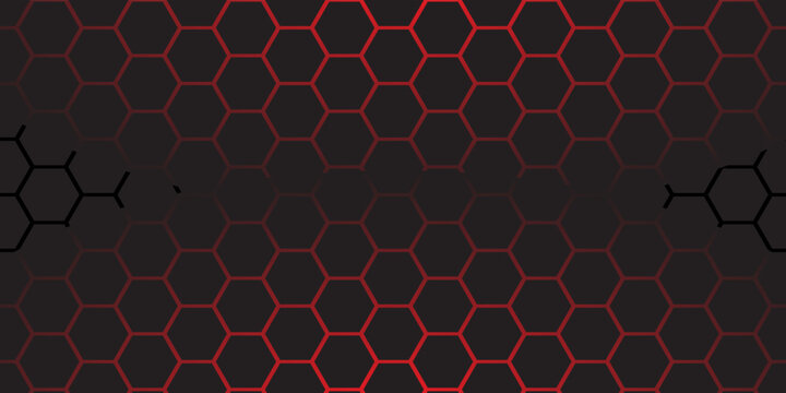 Abstract black and red futuristic technology background with geometric hexagon pattern