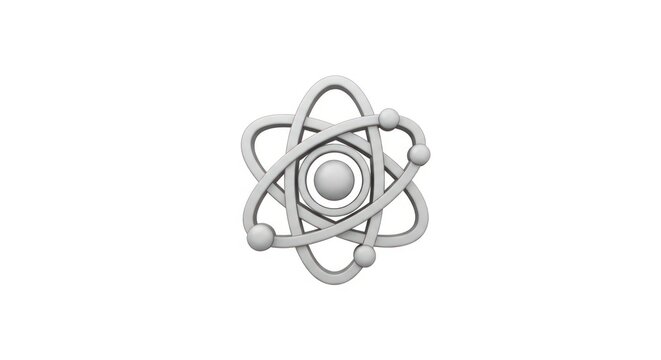 Grey 3d atom model symbol for scientific research