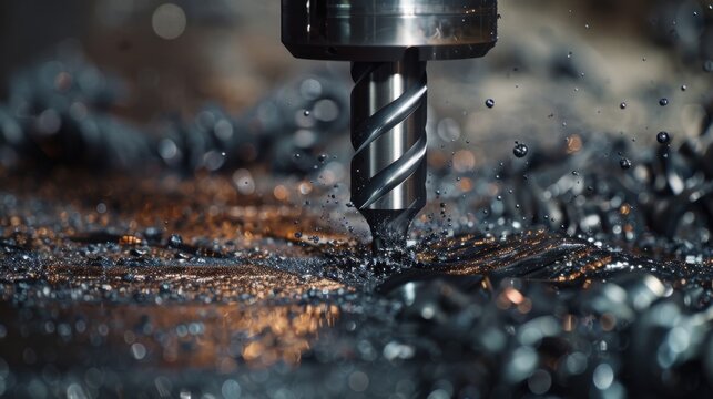 Macro shot of CNC milling bit boring carbon fiber block Canon EOS R5 100mm f28