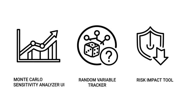Monte carlo sensitivity analyzer graph random variable tracker risk impact tool icons sensitivity analyzer variable statistical modeling probability uncertainty downward business