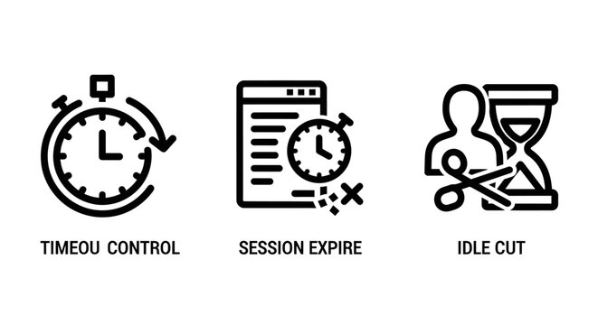 Time management session expiration and idle timeout icons with management expiration security productivity monitoring schedule deadline activity application software computing restriction