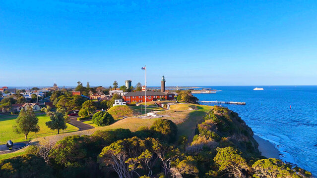 Aerial View of Queenscliff Lighthouse and Coastal Fortification in Victoria