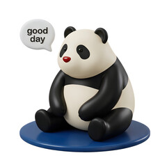Fototapeta premium Cute 3D Panda with Speech Bubble Saying Good Day