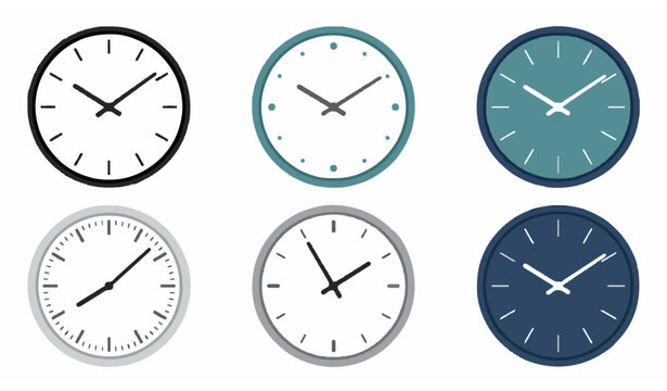 Realistic Minimal Analog Clock Collection with Editable Clock Faces for Home and Office Vector Set