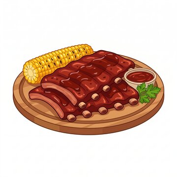 Barbecued ribs with corn on the cob and sauce