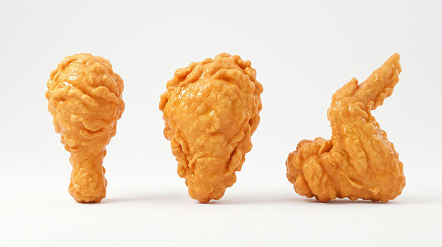Crispy fried chicken pieces on white background