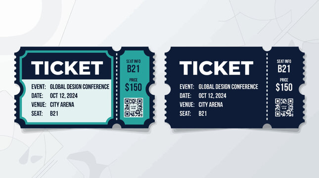 Modern event ticket stubs for a design conference.