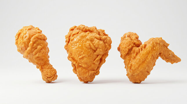 Crispy fried chicken drumsticks on white background