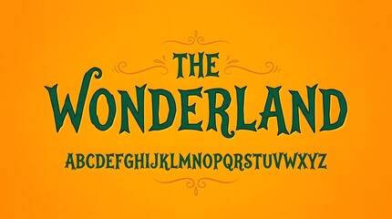 Obraz premium Halloween wonderland alphabet spooky green letters on orange background for happy halloween decorations and party supplies
