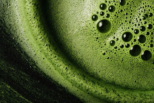Vibrant, rich green matcha with smooth, creamy texture, dark green blending seamlessly with milk