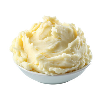 A bowl of creamy mashed potatoes isolated on transparent background