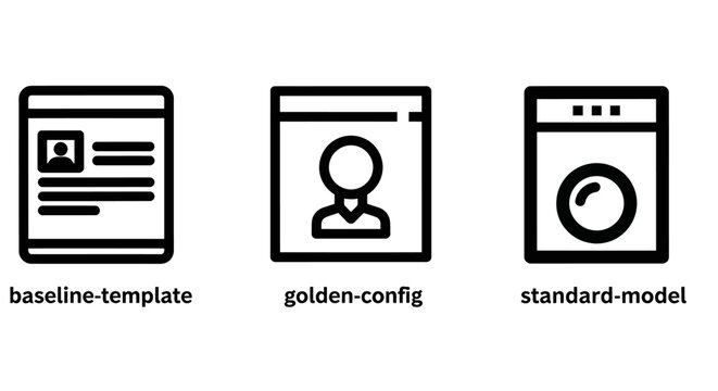 Software development baseline template golden config and model icons with software development baseline template standard configuration engineering programming framework structure platform