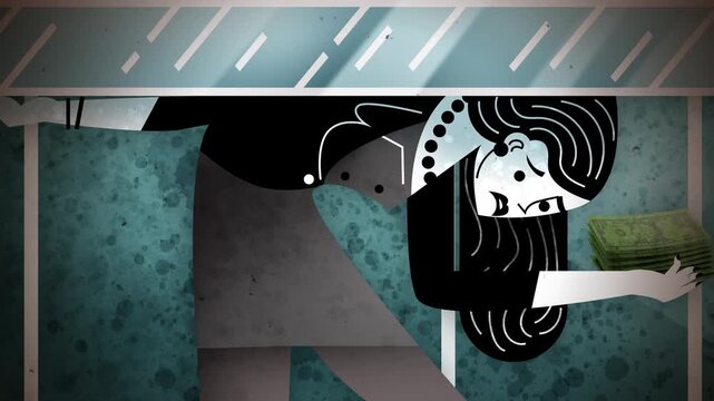 businesswoman trapped beneath the glass ceiling holding her salary