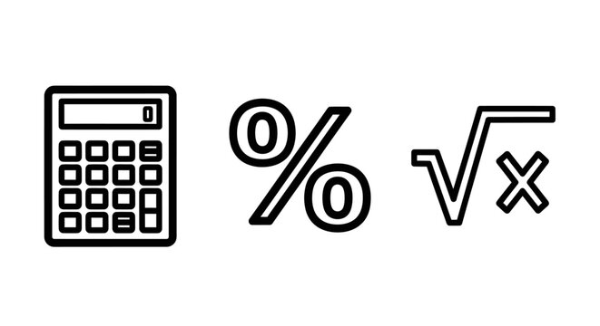 Calculator with percentage and square root symbols outline icons set calculator percentage mathematics calculation arithmetic accounting business statistics computer equation calculate