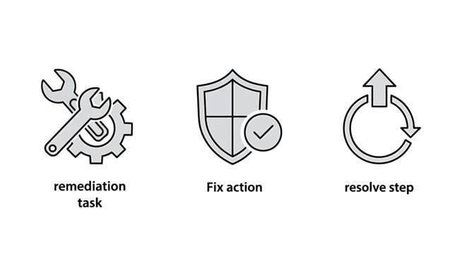 Set of engineering and technical process icons featuring maintenance and resolution steps maintenance engineering technical workflow resolution security improvement troubleshooting industrial