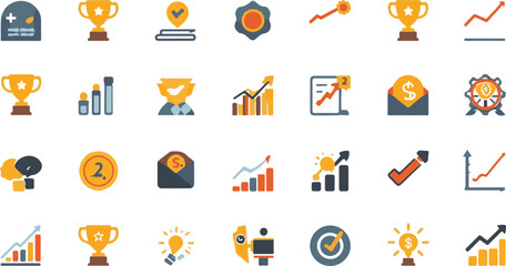 Fototapeta premium Set of flat business success achievement and financial growth icons for UI design