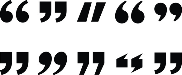 quotation marks black silhouette icons set featuring various styles of speech bubbles commas punctuation accents and typographical brackets for blockquotes and citations  © MstMonjila