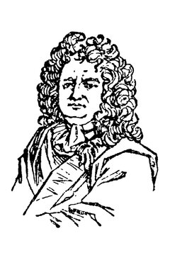 S&eacute;bastien Le Prestre de Vauban, Marshal of France, with curly peruke and 17th-century attire, old vintage illustration, 1897.