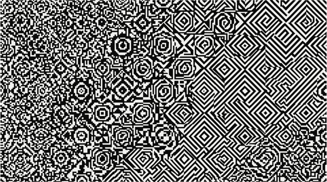 Abstract Geometric Monochrome Pattern with Pixel Textures and Decorative Fence Patterns for Modern Digital Backgrounds