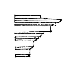Cornice detail with bold layered lines and ornamental moulding, old vintage illustration, 1897. © Timofeeff