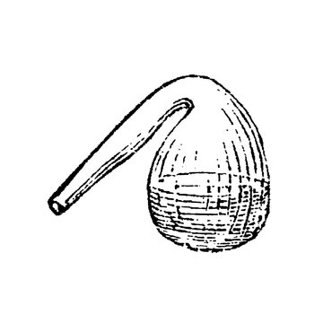 Glass retort with spherical body and long downward neck, old vintage illustration, 1897.