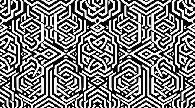 Intricate geometric knotwork design featuring monochrome fence patterns for architectural lattice and decorative abstract background textures