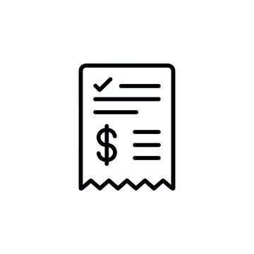 Financial receipt icon with a dollar sign and checkmark for payment confirmation and bill
