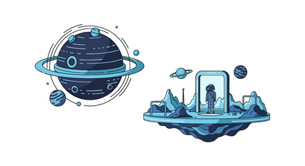 Astronaut exploring alien planet through digital metaverse portal © nael