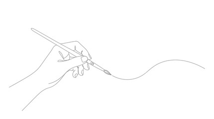 Obraz premium Illustration of a person's hand holding a paintbrush and drawing a wavy line, representing creativity and artistic expression