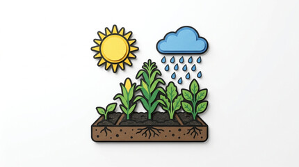 Illustration of plants growing with sun and rain. © Rud