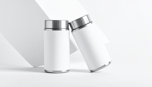 Metallic cylindrical containers blank labels modern packaging design