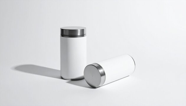 Metallic cylindrical containers blank labels modern packaging design