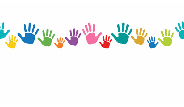 Multicolored Child Handprint Border for School Activities and Diversity Celebration Vector Banner