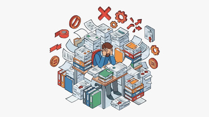 Fototapeta premium Stressed Overworked Financial Documentation.
