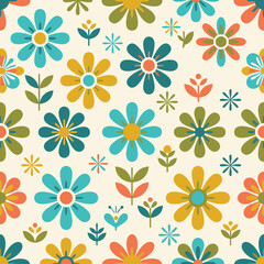 Obraz premium Colorful Floral Pattern with Bright Flowers and Green Leaves