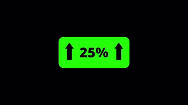 25 Percent Growth Counter Animation from 0 to 25 with Up Arrow Indicator in 4K, Business Growth, Success Rate, Analytics and Progress Increase Motion Graphic, 25% Growth on Transparent Background.