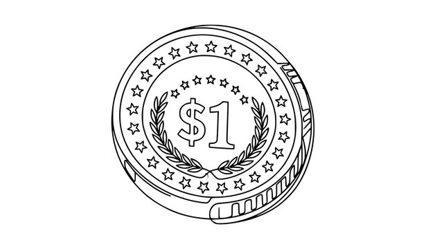 Dollar Coin Perspective One Line Outline Vector Icon Design