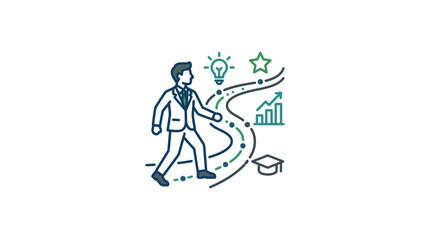 Obraz premium Business Man Walking on a Path of Opportunities, Success, and Growth