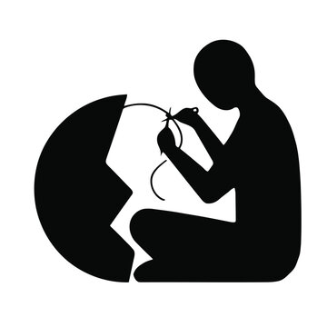 Focused male tailor stitching fabric with needle and thread in a professional sewing workshop