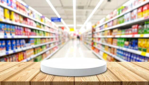 Supermarket aisle display platform retail product promotion showcase