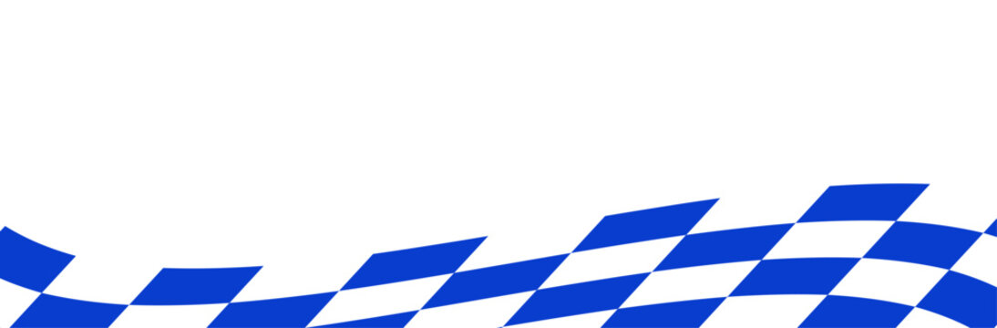 Blue and white checkered racing flag wave border.
