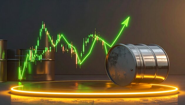 Oil barrel glowing platform energy market rising prices