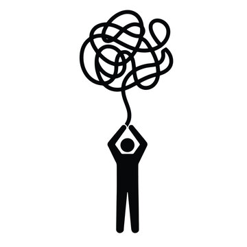 Pensive man in deep thought with hand on chin, isolated vector illustration for creativity and problem solving