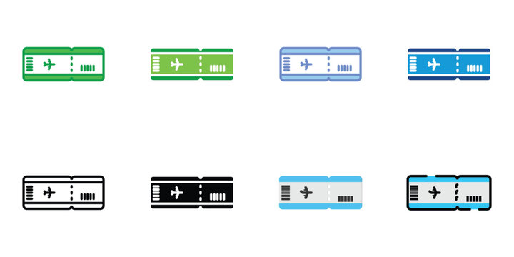 Airline Boarding Pass Ticket Icon Set Collection Travel Transportation Flight Check In and Airport Access Vector Illustration